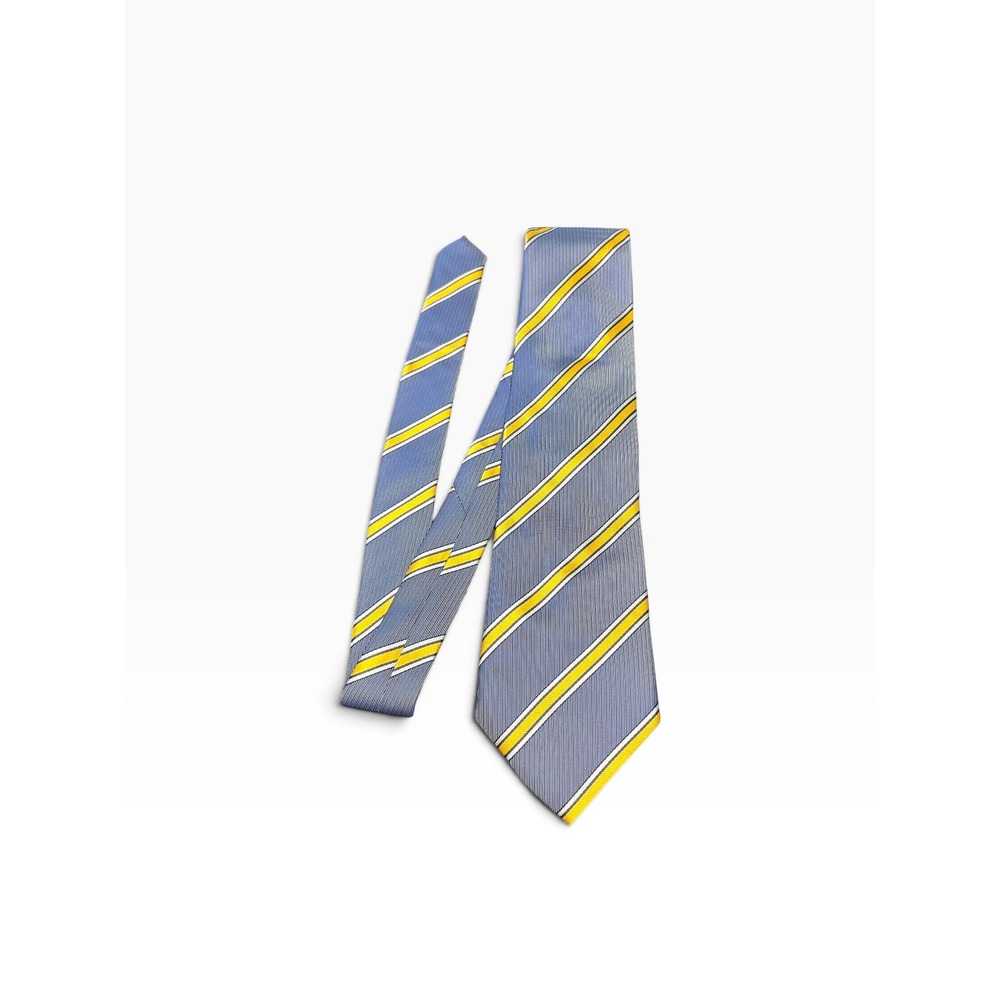 Ermenegildo Zegna Mens Silk Tie Blue Yellow Diagonal Stripe Made in Italy